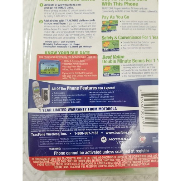 Motorola V170 Prepaid Tracfone Pay As You Go Cellular Cell Phone Factory Sealed - Picture 5 of 6